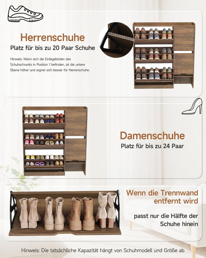 HAUSPROFI Schuhschrank schmal mit Sitzbank, platzsparender Schuhkipper Braun, Braun