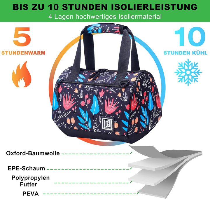 Brisby Kühltasche - 10L, Lunchtasche Damen, Vierschicht isolierte Kühltasche mit Kühlelemente, viels