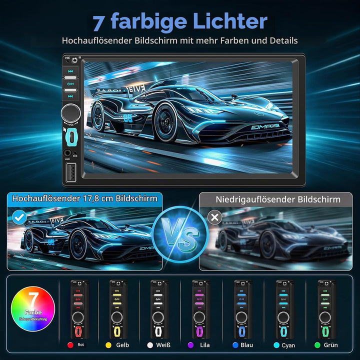 1 DIN Autoradio mit Bildschirm, Wireless CarPlay &amp; Android Auto 7, 7