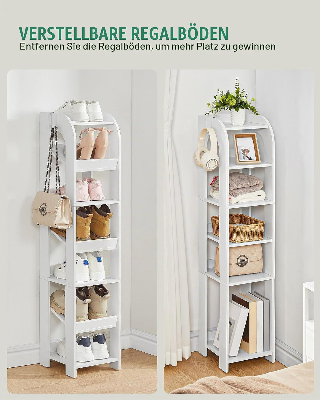 Hzuaneri Vertikales Schuhregal, 7 Ebenen Schmale Schuhregale, Holz-Schuh-Organizer Für Schrank, Eing