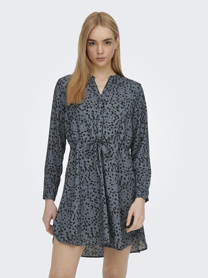 ONLY Damen Kleid 15200543 XXS Blue Indigo/Aop:black Leo, XXS Blue Indigo/Aop:black Leo