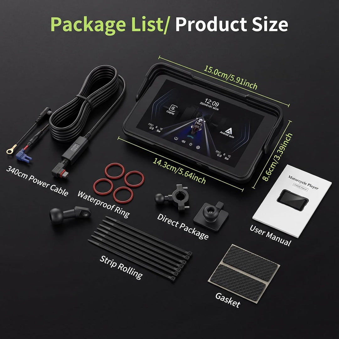Rimoody 5 Zoll Motorrad Navigator mit Wireless CarPlay &amp; Android Auto - IP68 Wasserdichter Moto GPS