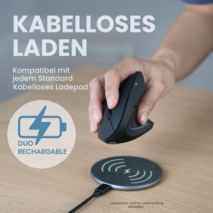 Perixx PERIMICE-713R Wireless Rechargeable Vertical Mouse - Duo Wired and Wireless Charging Feature