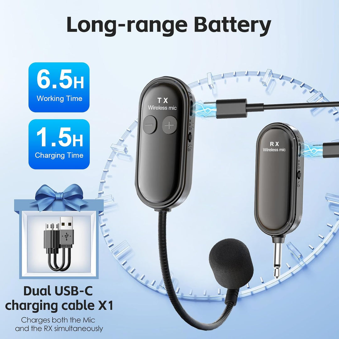 Wireless Mikrofon Headset 2 Set, Dual 2,4GHz Drahtloses Microphone, USB-C Aufladung Kabelloses Mikro