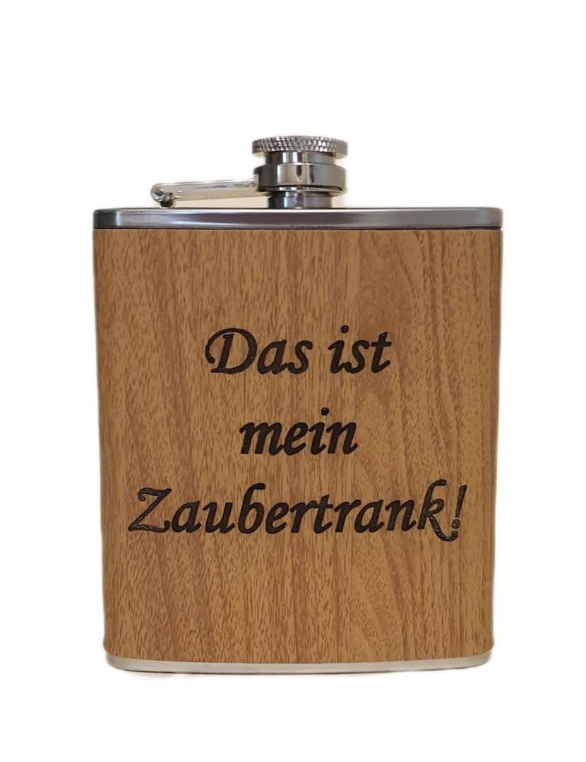 Edelstahl Flachmann 170ml in Holzoptik – Ideal für Unterwegs, Robust &amp; Langlebig, Trinkflasche, Gesc