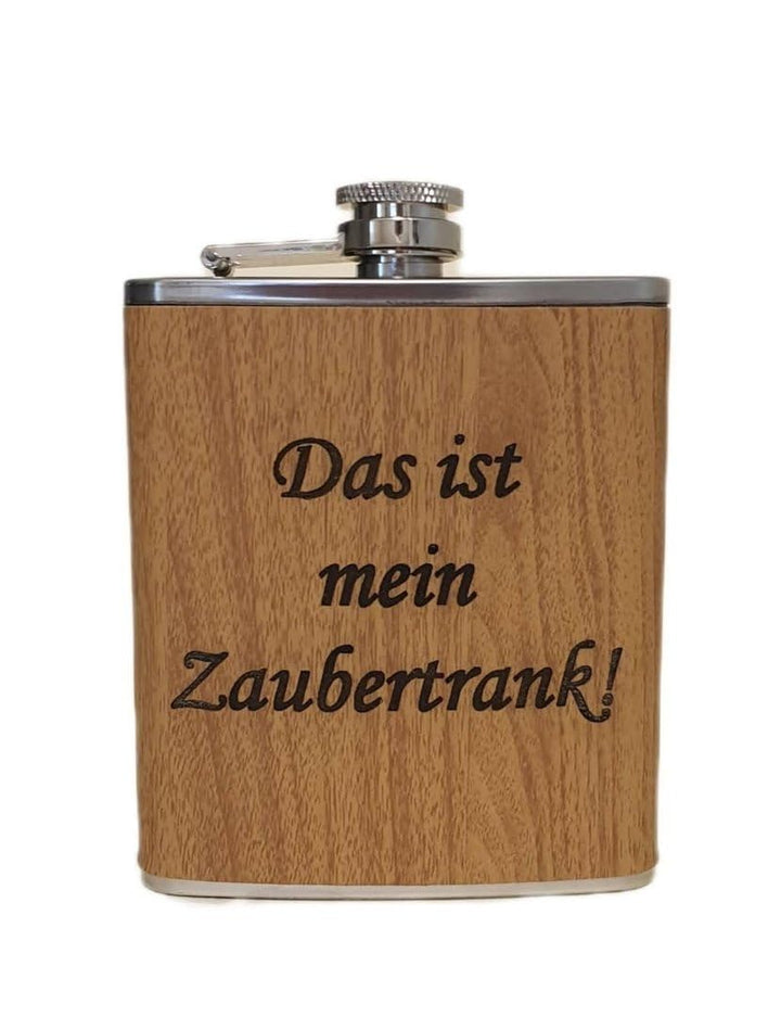 Edelstahl Flachmann 170ml in Holzoptik – Ideal für Unterwegs, Robust &amp; Langlebig, Trinkflasche, Gesc