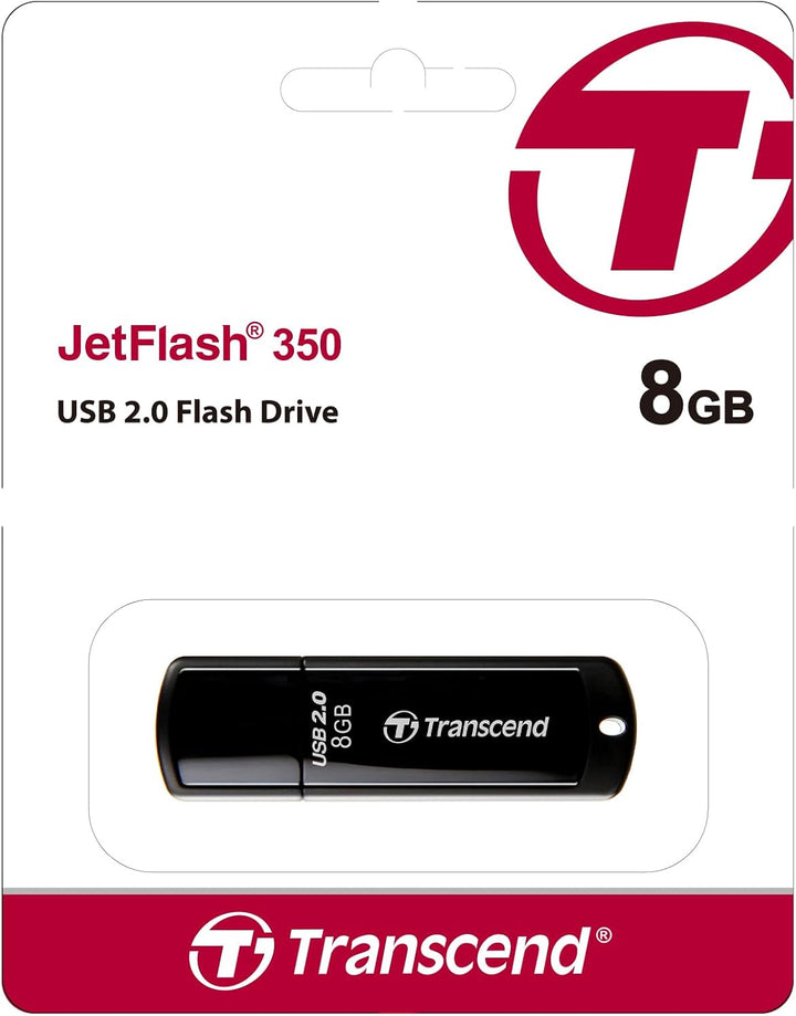 Transcend 8GB JetFlash 350 USB 2.0 Speicherstick, Schwarz Schwarz 8GB, Schwarz 8GB