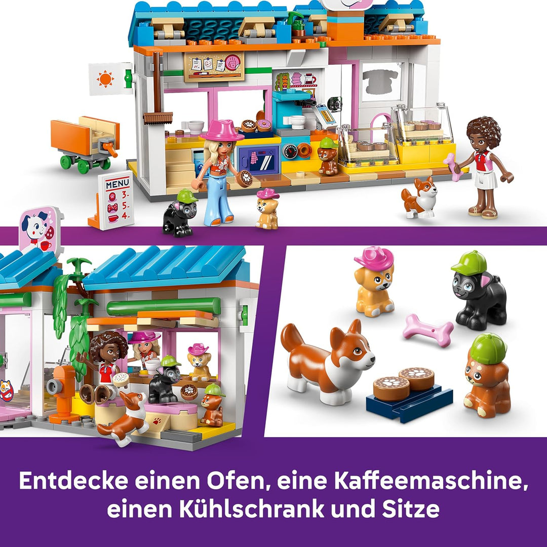 LEGO Friends Hundekuchenbäckerei - Kinder Einkaufsladen mit 2 Mini Puppen, 4 Tierfiguren, Tiertraget