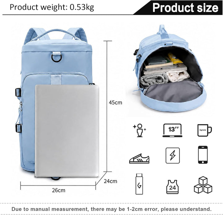 Sporttasche mit Rucksackfunktion, Reisetasche Gross für Damen und Herren, Weekender mit Schuhfach, S