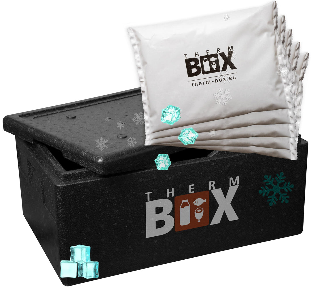 THERM BOX Profi Styroporbox Gastro GN mit 5X Kühlakku für Kühlbox 40L Innen: 54x34x21,5cm Transportb