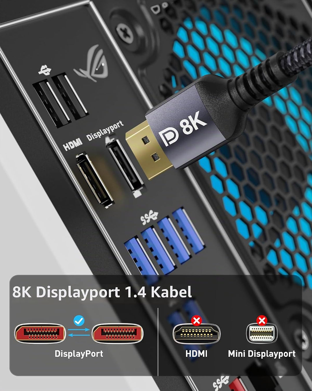 Stouchi [2Pack] DisplayPort Kabel 1.4 240Hz 1.2M/4FT DP1.4 Unterstützung 8K@60Hz 4K@60Hz/ 144Hz/120H