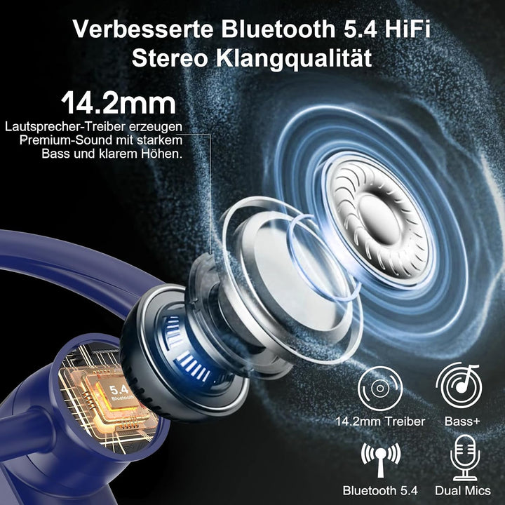 Bluetooth Headset V5.4 Wireless Freisprech Telefon mit CVC 8.0 und ENC Dual Mikrofon, Bluetooth Ohrh