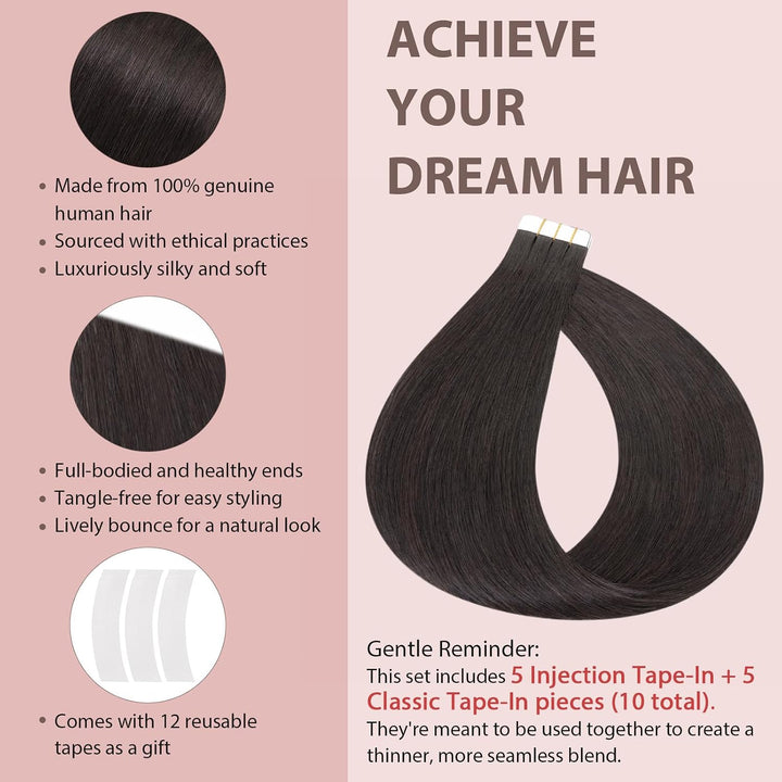 Silk-co unsichtbare Tape Extensions Echthaar 5stk + Klassiche Tape Echthaar 5tsk 20g, Invisible Haar