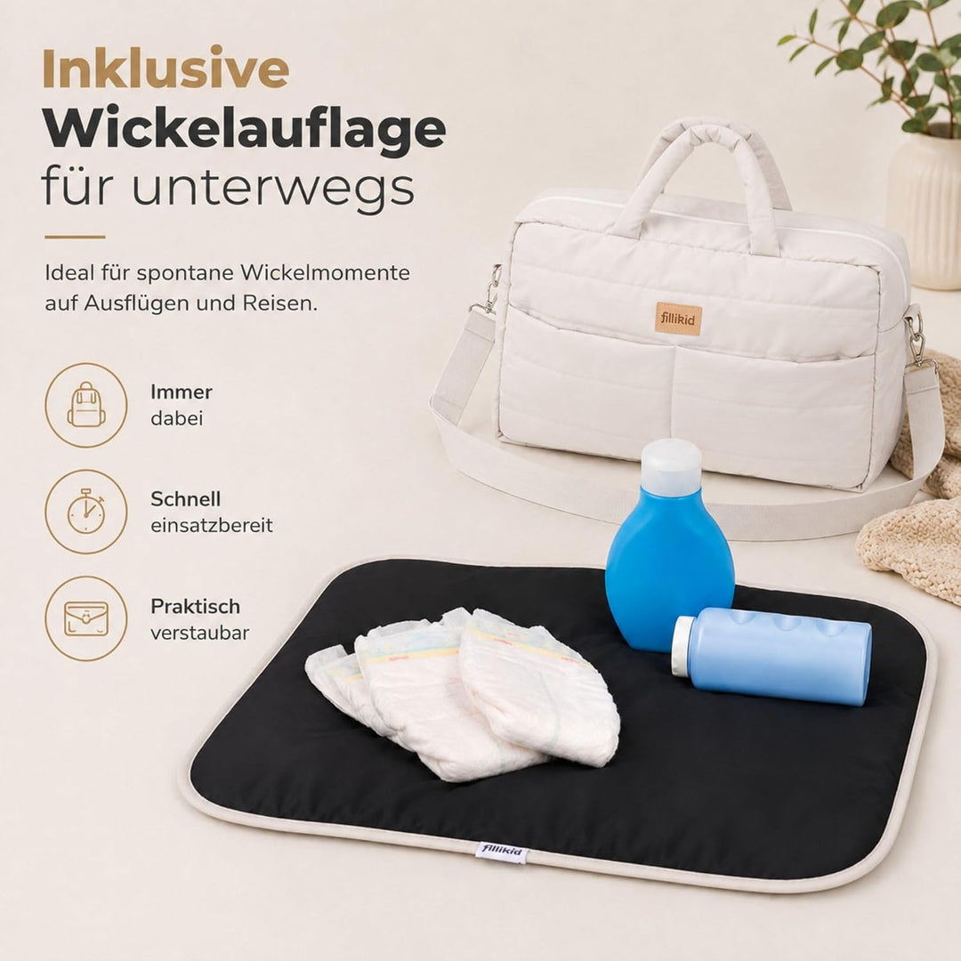 Fillikid Wickeltasche Windeltasche mit Wickelauflage Exklusiv Beige, Beige