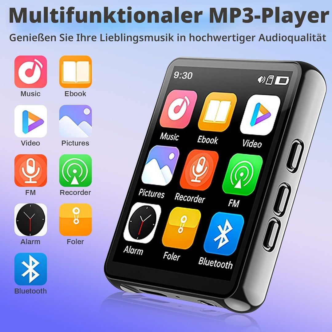 128GB MP3 Player mit Bluetooth, tragbarer digitaler Musikplayer mit Lautsprecher, 2.4" Full Touch Sc