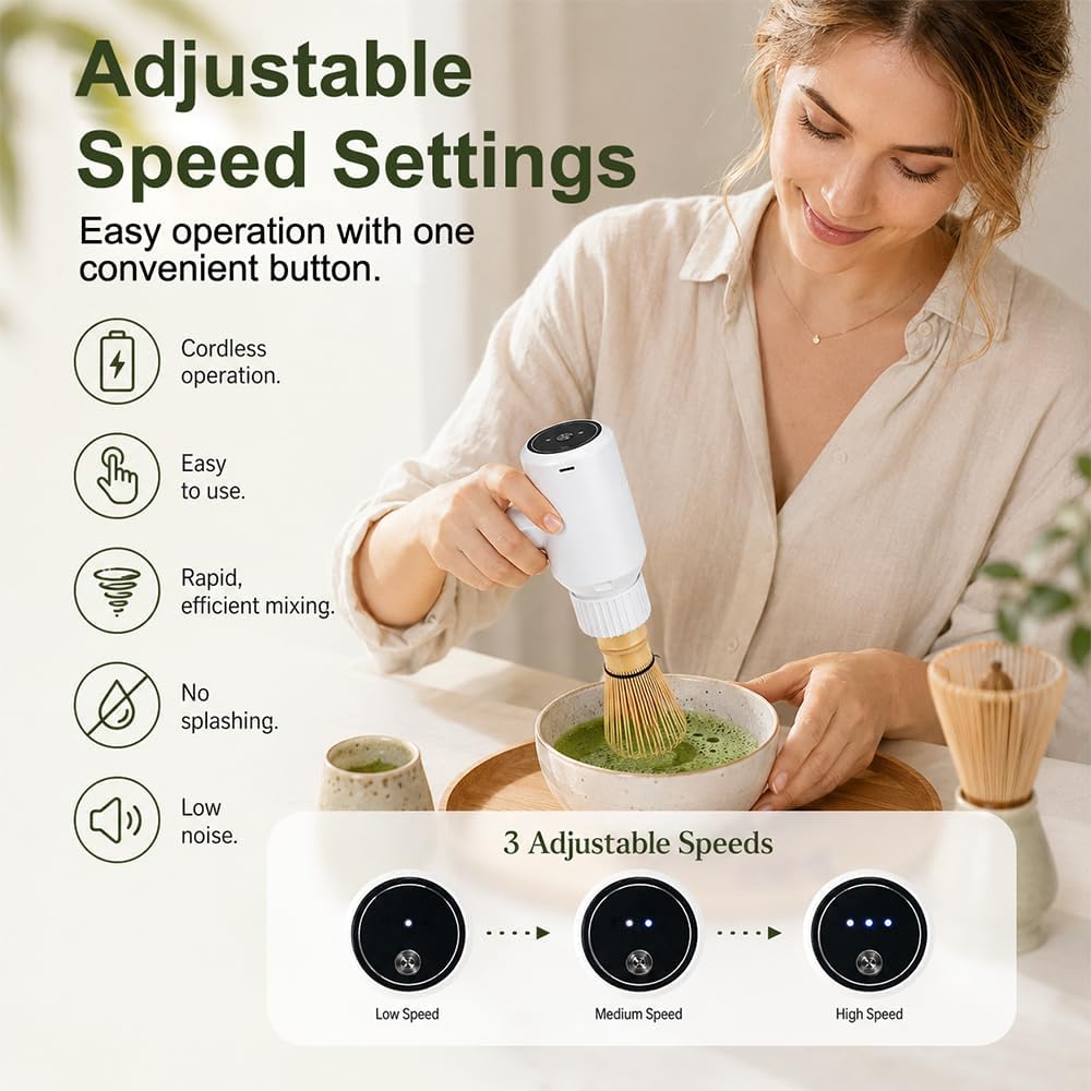 Matcha Schneebesen Elektrisch, Matcha Besen Elektrisch mit 3 Geschwindigkeiten Tragbarer Elektrische