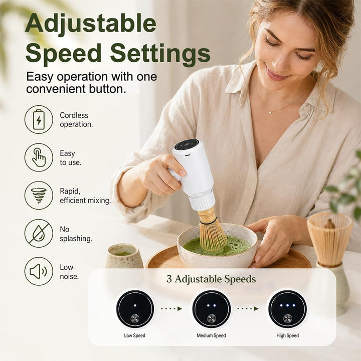 Matcha Schneebesen Elektrisch, Matcha Besen Elektrisch mit 3 Geschwindigkeiten Tragbarer Elektrische