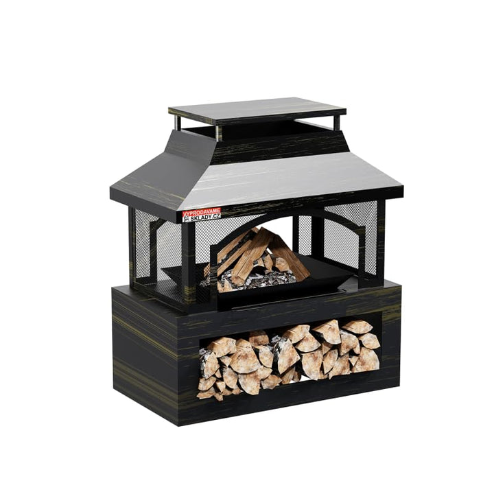 Feuerschale Metall mit Abdeckung 94 cm – Fire Pit Schwarz, Grosse Feuerstelle Garten &amp; Terrasse, Wet
