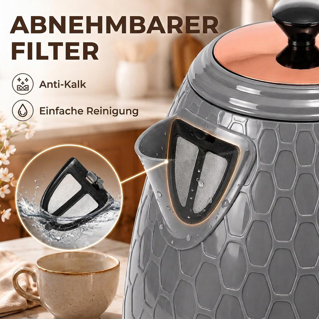 HOMCOM Elektrischer Wasserkocher 1,7L Schnellkochfunktion 2,2kW Grau, Grau