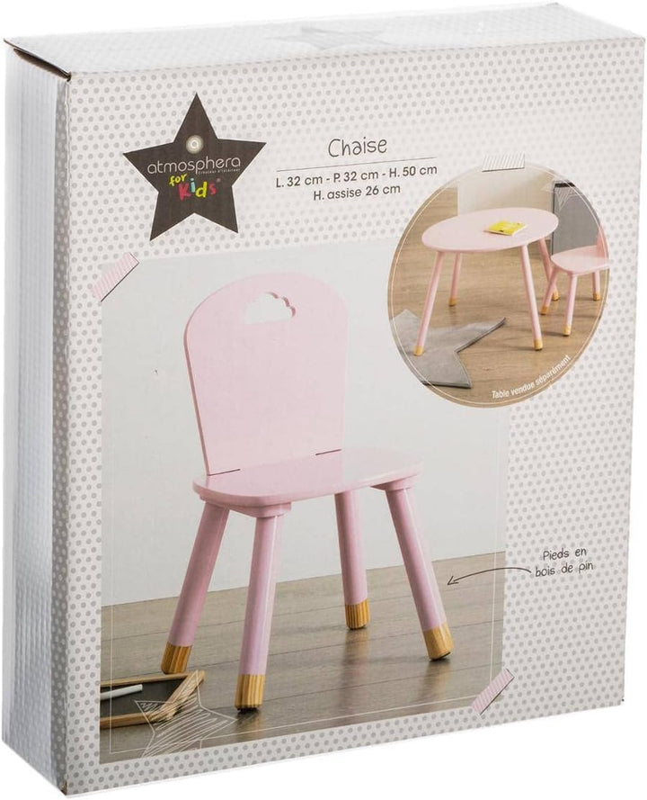 Stuhl aus Holz für Kinder – Wolken-Dekor- Farbe ROSA, Rosa