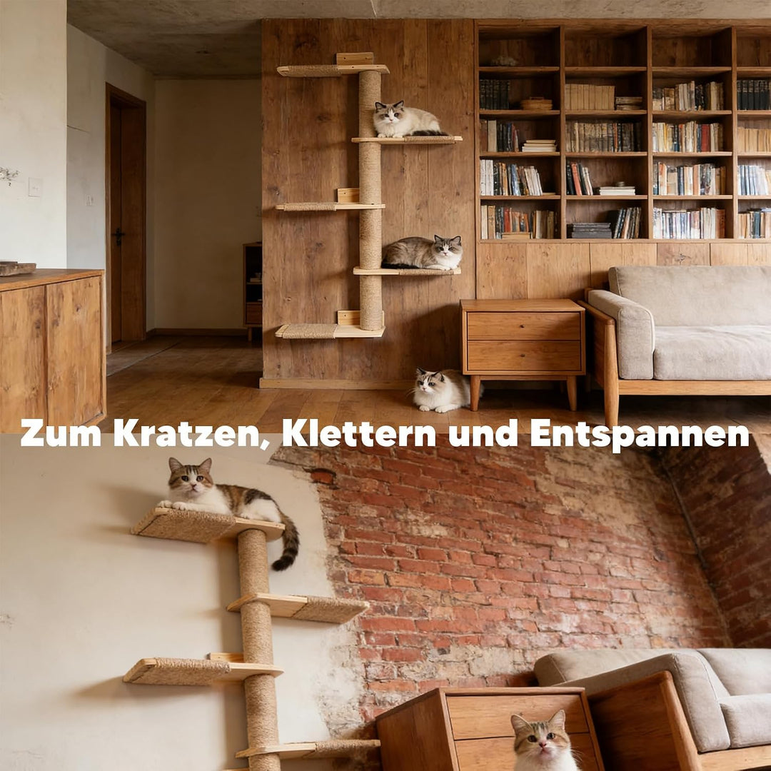 Kratzbaum Wand Holz Katzenleiter Kletterwand Wandmontage 150cm hoch