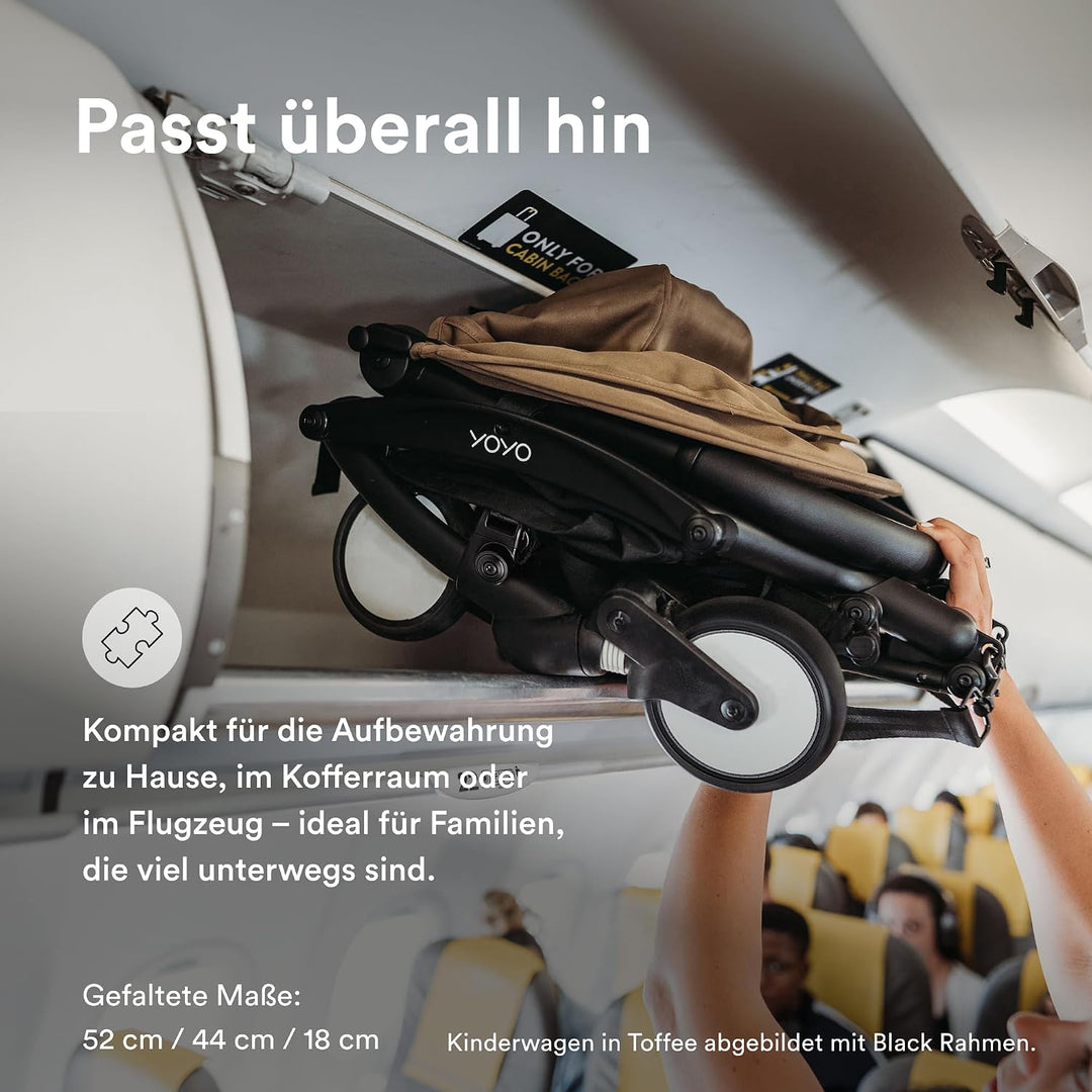 Stokke YOYO3 Kinderwagen ab 6 Monaten - Inklusive weissem Rahmen, Schwarzem Sitzkissen + Verdeck - B