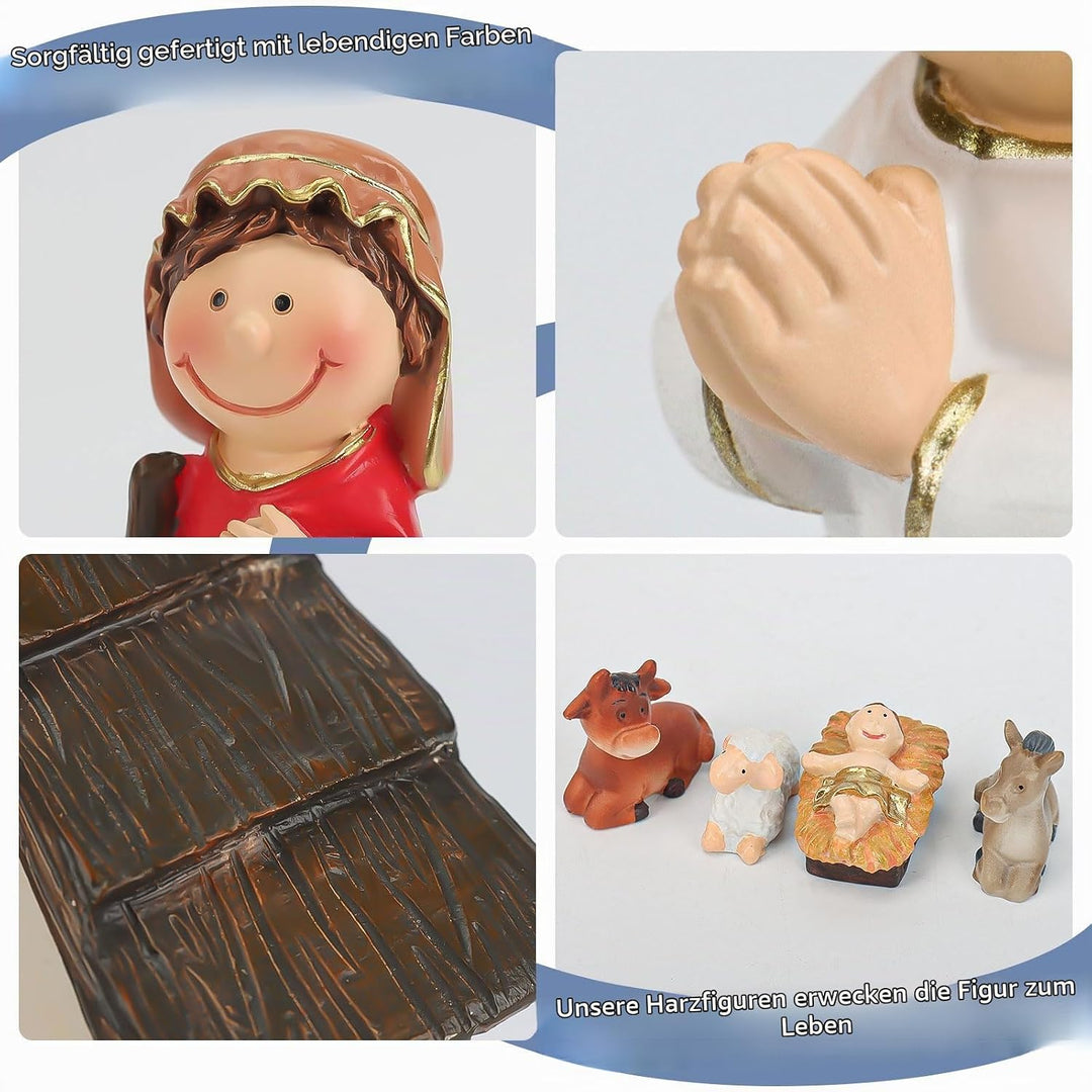 Weihnachtskrippe Set 12-teilig, Jesu Geburt mit Maria Josef Jesuskind, 3 Könige, Hirten &amp; Engel, Fig