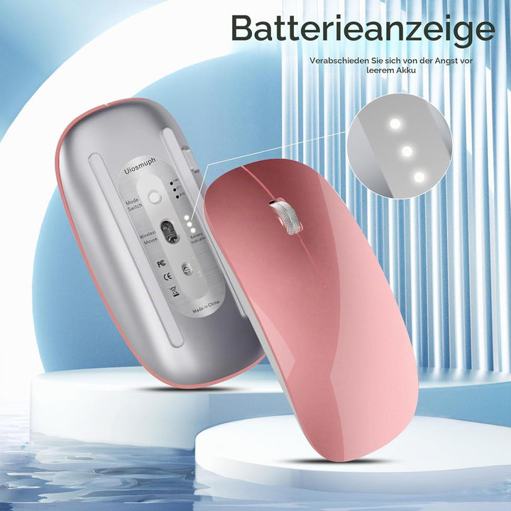 Uiosmuph Bluetooth Maus, Kabellose Maus mit USB-Nano-Empfänger, Tri-Mode (Dual Bluetooth 5.1 + 2.4GH
