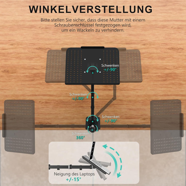 WALI Laptopablage Schreibtischhalterung für 1 Laptop Notebook bis 17 Zoll, voll verstellbar, 10 kg K