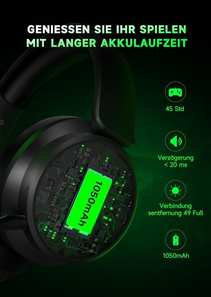 Wireless Gaming Headset für Xbox Series X|S, Xbox One, PS5, Schwarz-Grüne Schwarz Grüne Kein Stecker
