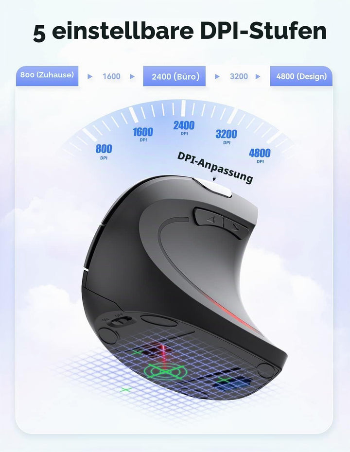 TECKNET Wireless Vertikale Ergonomische Maus 4800 DPI Schwarz, 4800 DPI Schwarz