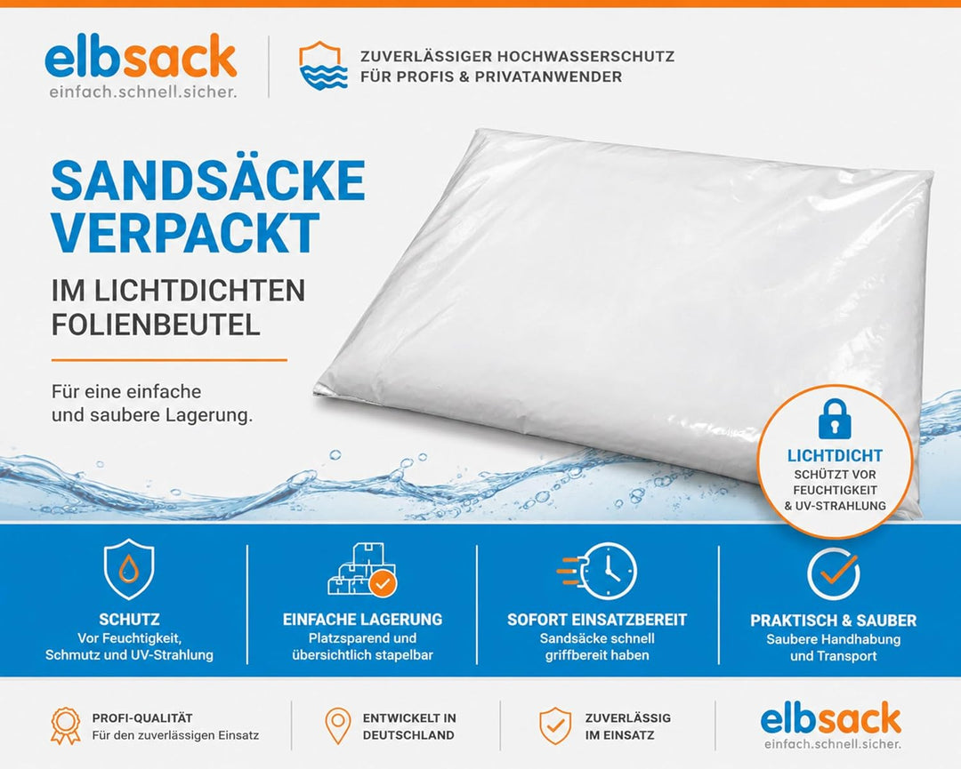 50 Stück ELBSACK Premium-Sandsackschläuche 25x100 cm, schwarz, PP, leer, UV-stabil, 50