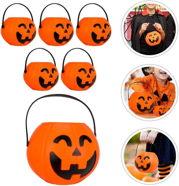 BESTOYARD 6 Stück Halloween Süssigkeiten Eimer mit Griff Kürbis Design Behälter Dekoration für Hallo