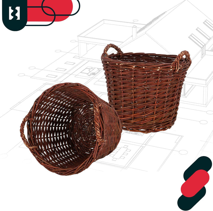 KOTARBAU® Weidenkorb mit Griffen - ø 30 cm - Blumen Korb - Aufbewahrung von Spielzeug - Holzkorb für