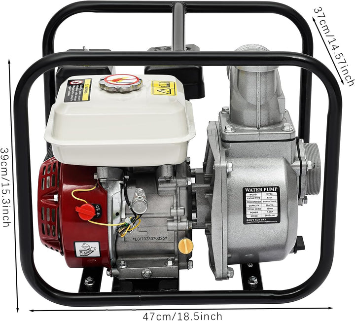 Benzin Wasserpumpe 4 Takt Motor Wasserpumpe 7,5 PS 5,5KW Selbstansaugend Gartenpumpe 210CC Tragbarke