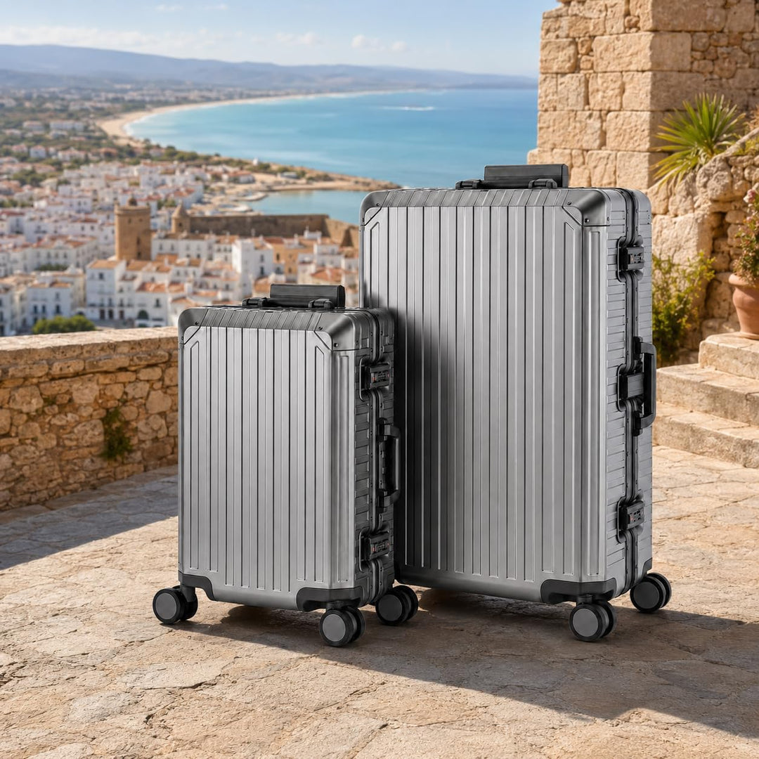 Travelhouse 100% Alu Reisekoffer 2teilig Graphit S-55cm &amp; L-72cm Aluminumhartschalenkoffer Set 2X TS