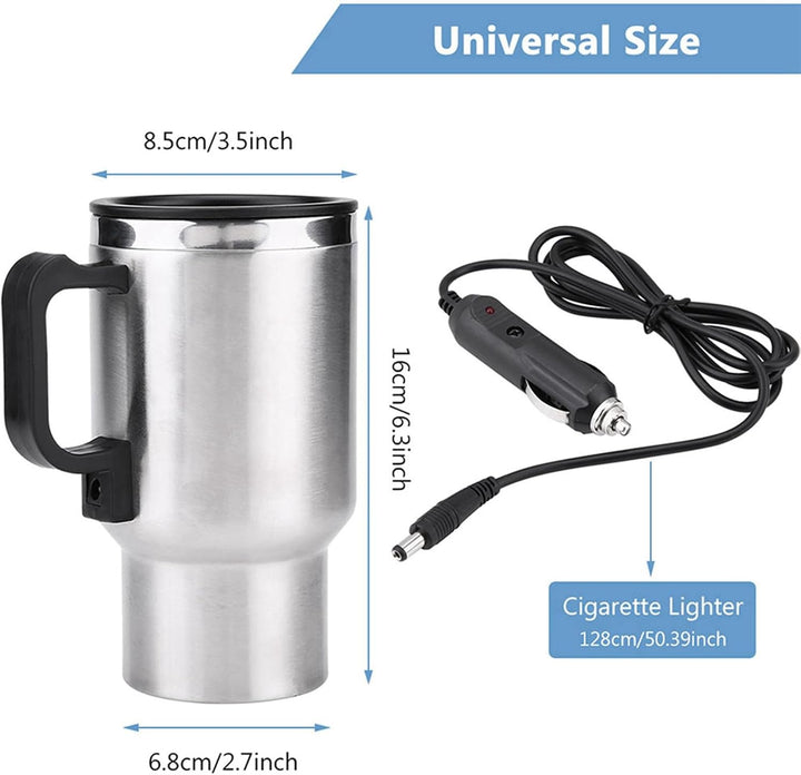 12V 450ml Reise Heizbecher, elektrischer Kaffeebecher aus Edelstahl im Auto
