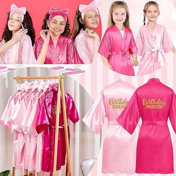 24 Stück Geburtstags-Bademantel, Prinzessinnen-Bademantel für Mädchen, 6 Bademäntel, 6 Tragetaschen,