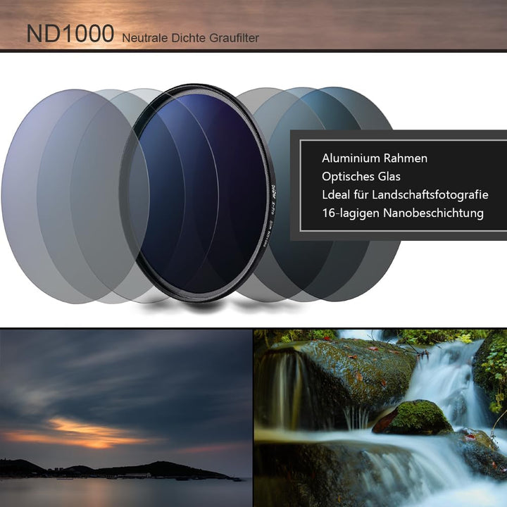 ND1000 Filter, X-Pro Series Slim Neutral Graufilter ND1000 (10 Stops) Objektivfilter mit 16 Nanobesc