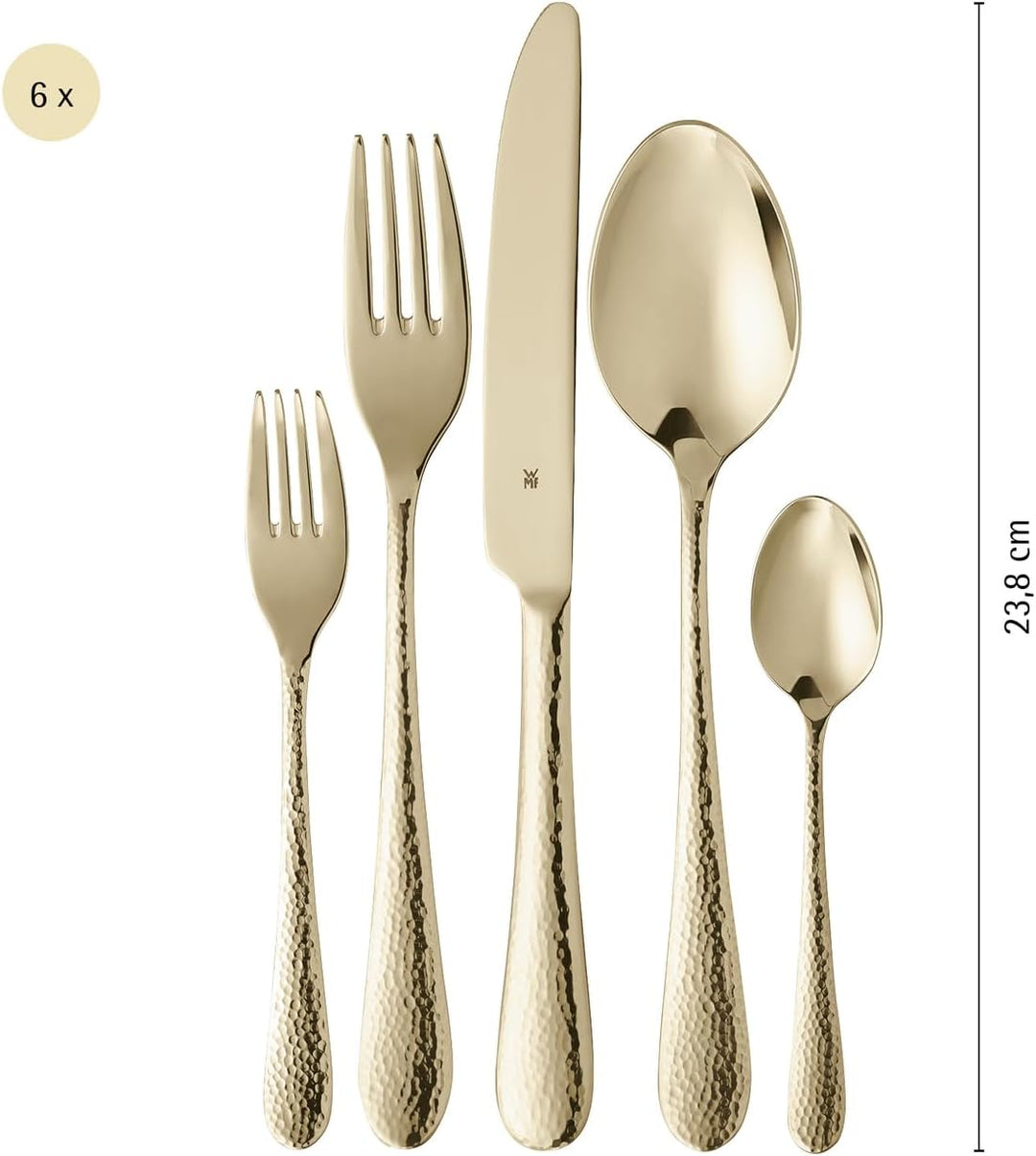 WMF Sitello Besteck Set 6 Personen, Gold-Edition, Essbesteck Set 30 teilig, Monobloc-Messer, Cromarg