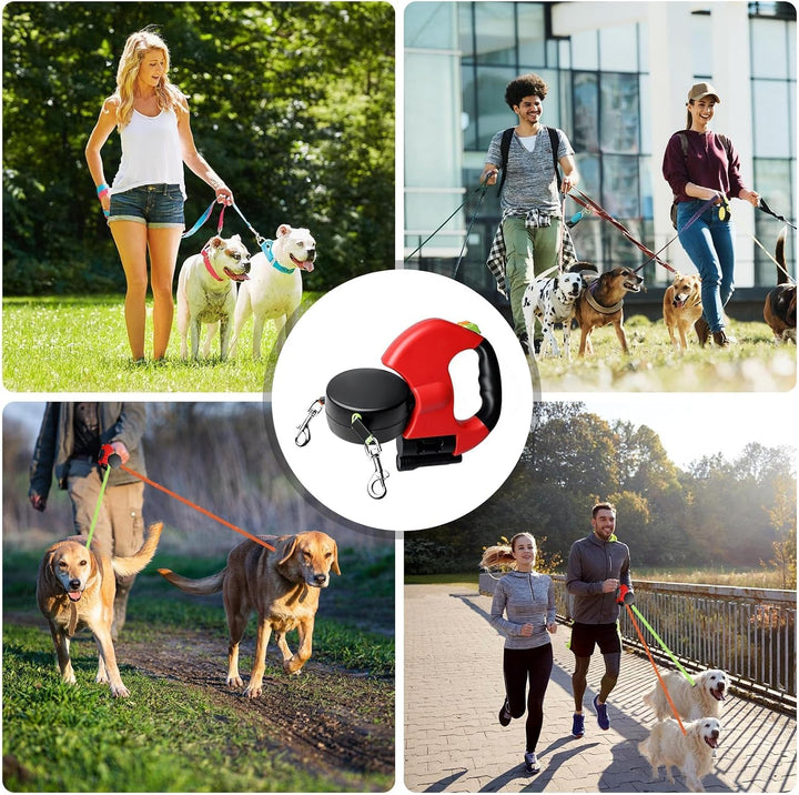 Doppelleine für 2 Hunde - 3 Meter, Einziehbare und Ausziehbare Hundeleine mit Lichtfunktion, Ergonom