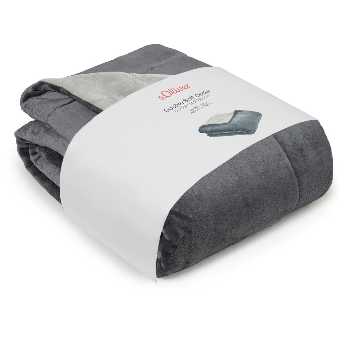 s.Oliver Doublesoft Kuscheldecke 150x200 - super kuschelig &amp; warm, Polyesterflausch Decke grau hellg