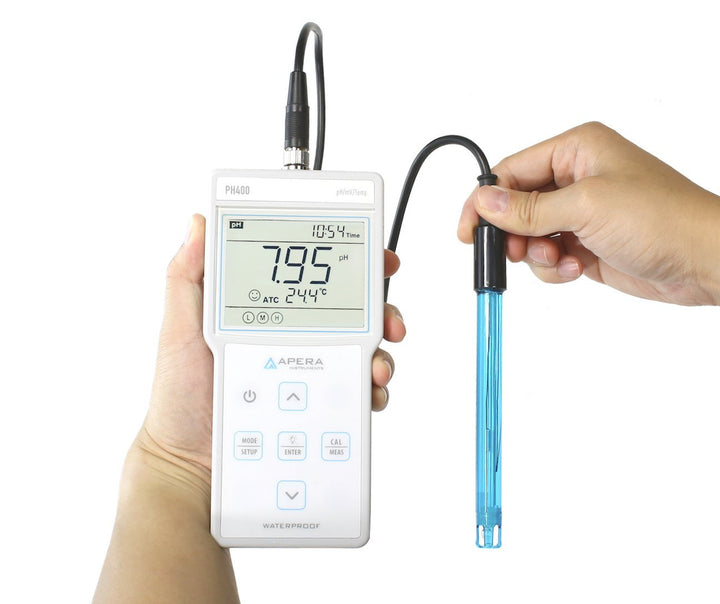 Apera Instruments PH400 tragbares pH-Messgerät (Inkl. 201T-S pH-Elektrode mit integrierter Temperatu