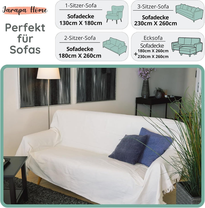 Tagesdecke Baumwolle warm – Decke Sofa Überwurf Bett, Kuscheldecke Plaid Weiss 180X260, Weiss 180X26