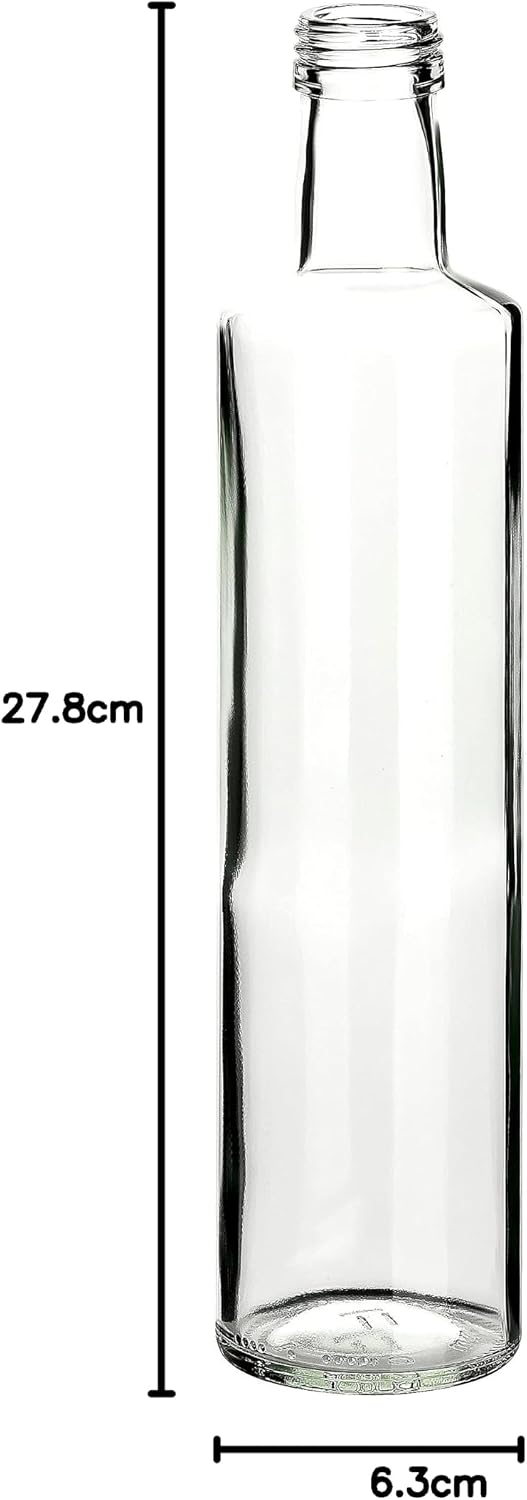gouveo 12er Set 500ml Glasflaschen Dorica klar mit goldfarbenem PP 31,5 Schraubverschluss - Essigfla