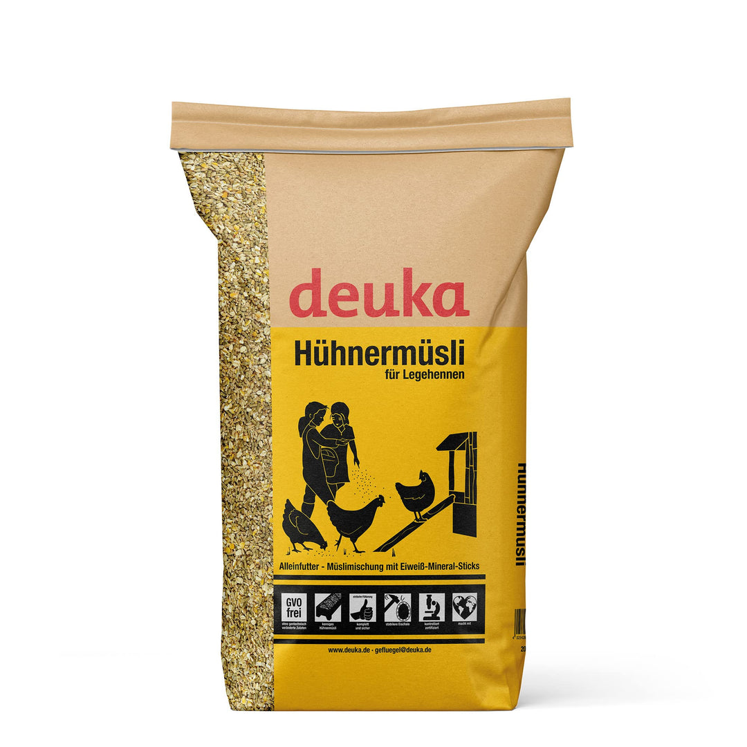 deuka Hühnermüsli 20 kg | Vollwertige Müslimischung für Legehennen | Alleinfutter | mit Eiweiss-Mine