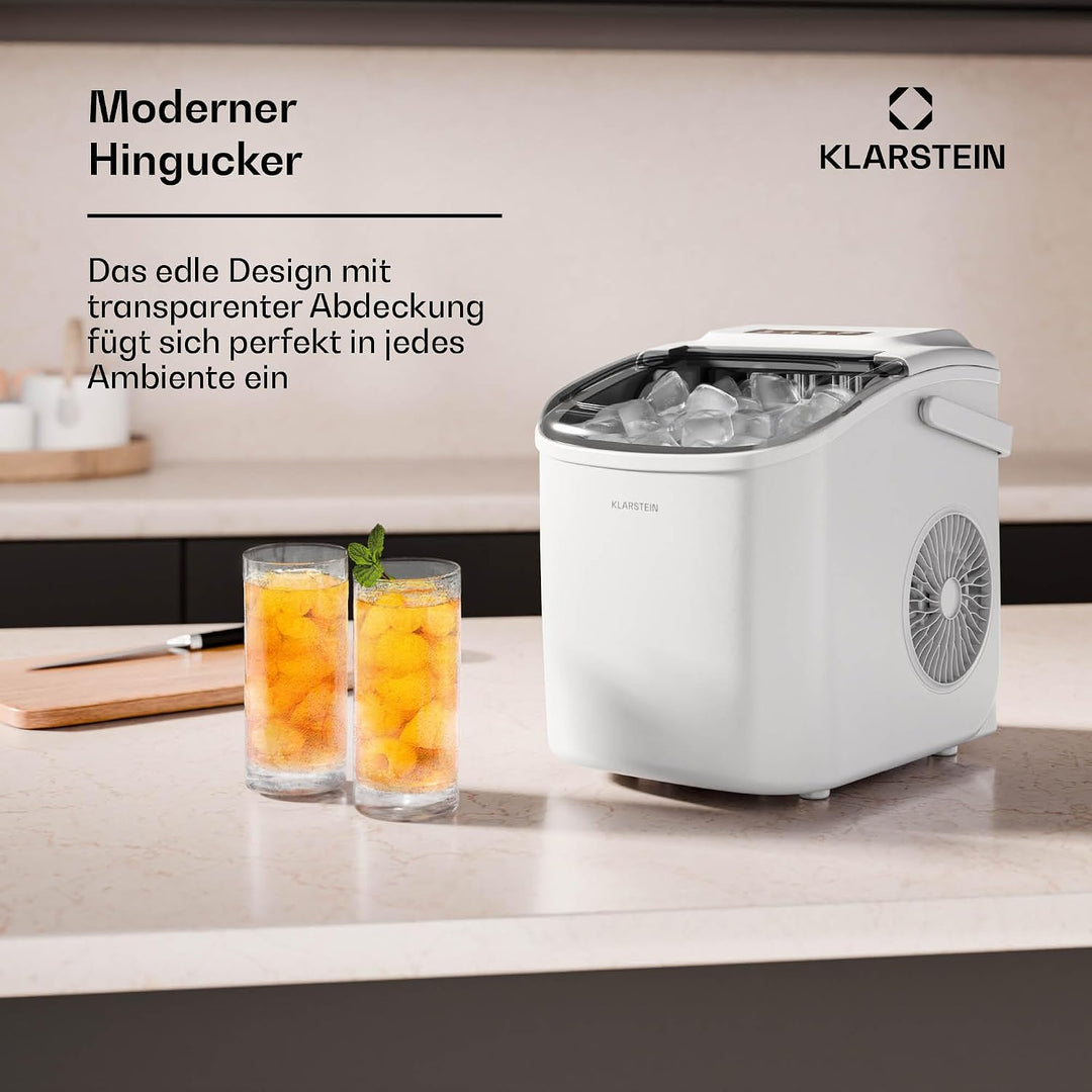Klarstein Eiswürfelmaschine - 12kg/24h, 2 Grössen, 1,3L Wassertank, LED-Anzeigen, transparenter Deck