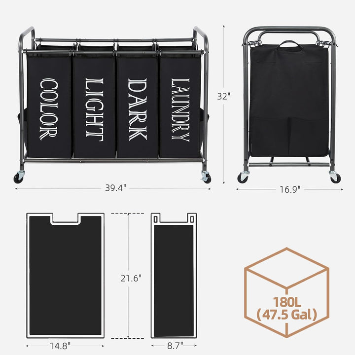 STORAGE MANIAC Laundry Sorter, Laundry Divider with Side Pockets, Multi Laundry Separator Hamper wit