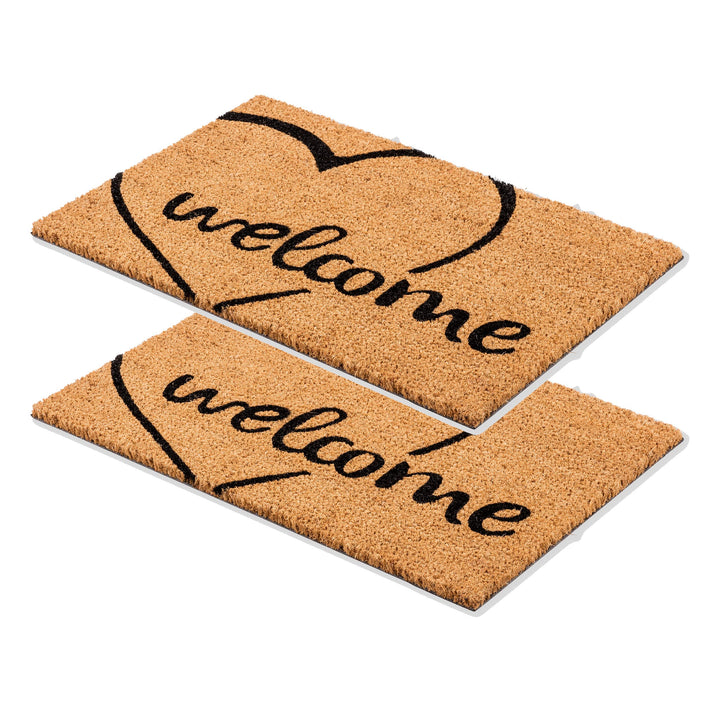 Eingangsmatte Kokos Türmatte Innen - Welcome Herz 2er Set 40 x 60 cm 40 x 60 cm - 2er Set Welcome He