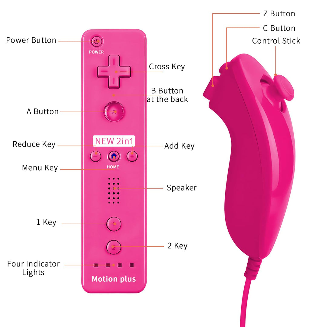QUMOX 2-in-1-Controller für Wii, Nunchuck-Controller, Fernbedienungs-Konsole, eingebauter Motion Plu